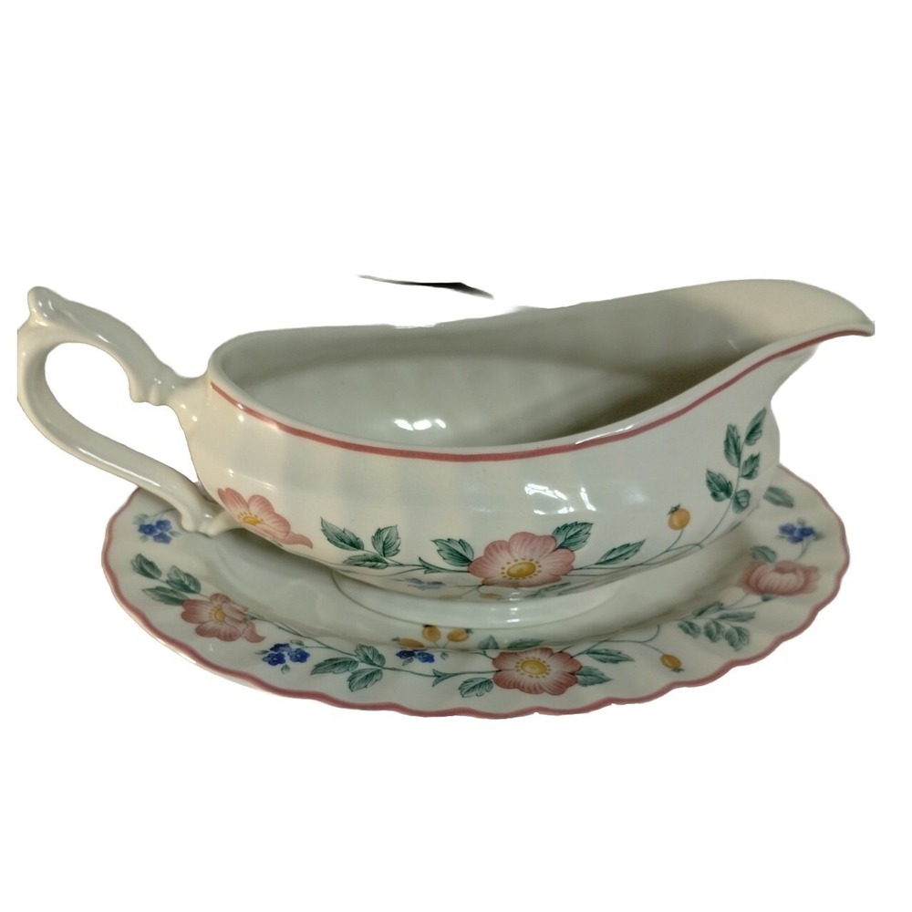 Churchill England Floral Gravy Boat & Underplate Pink Cottagecore 2 pc Set